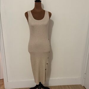 Pink Rose Cream Ribbed Midi Dress